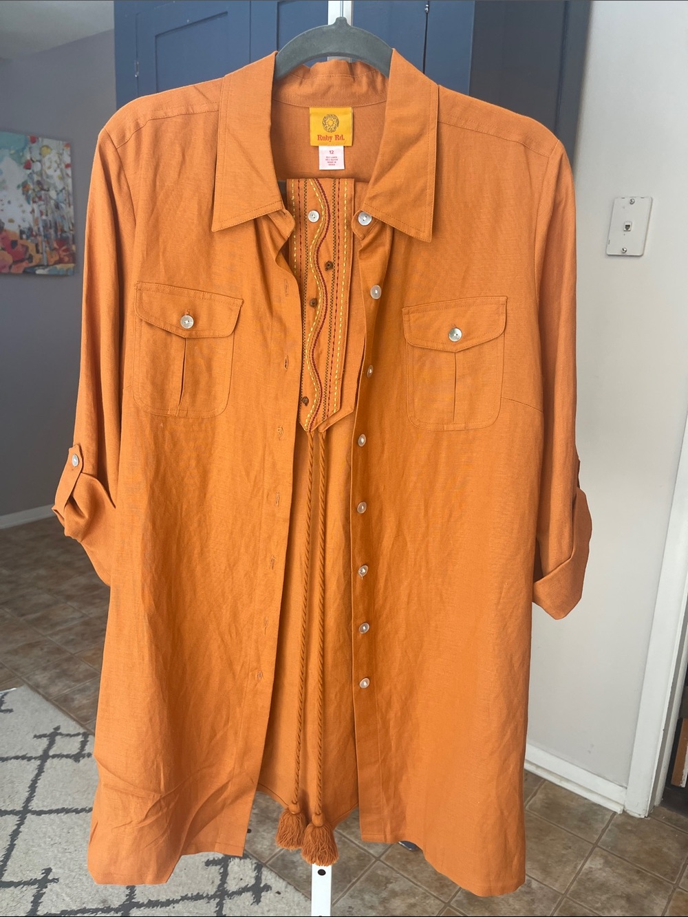 Ruby Rd. Orange Button-Front Tunic with Tassel Detail